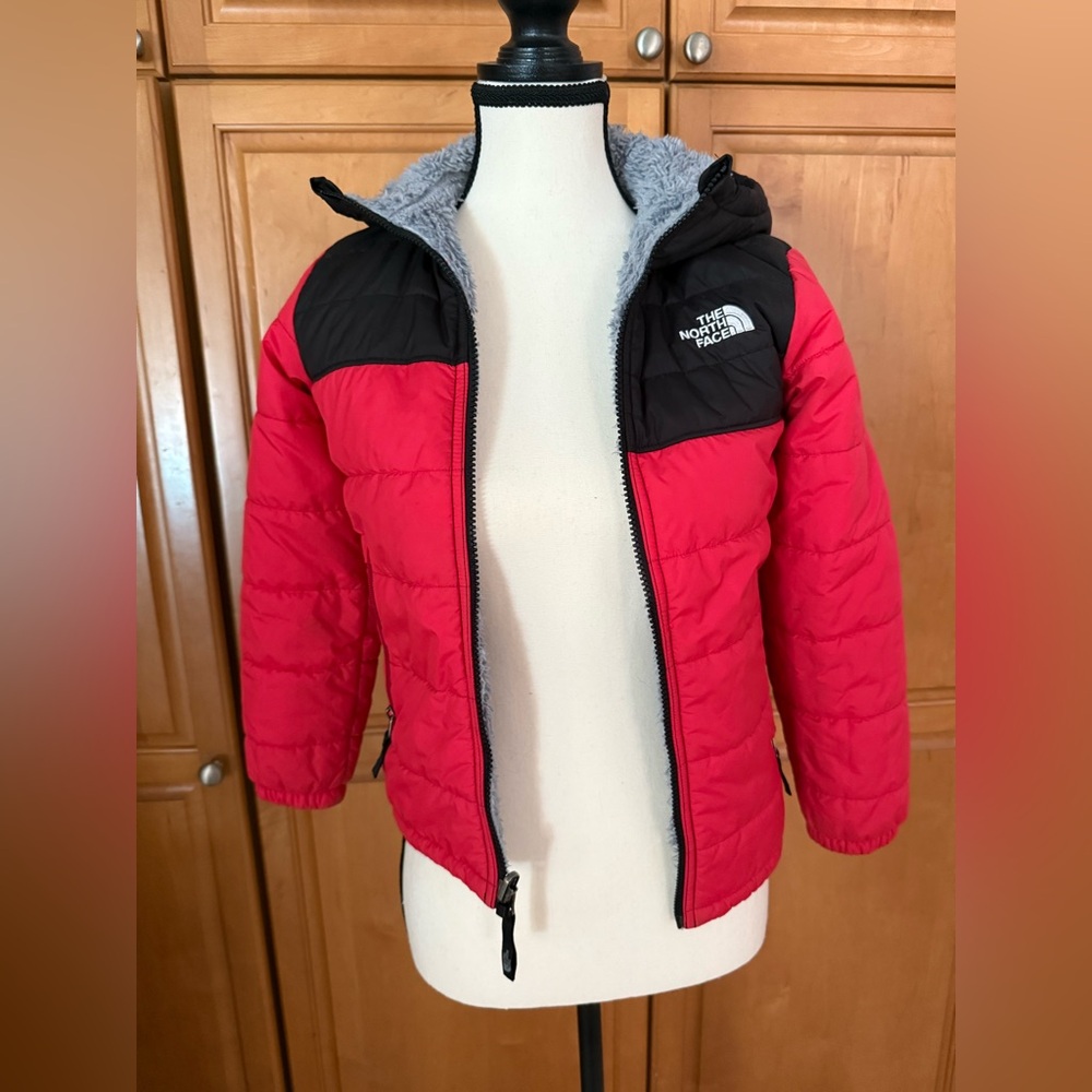 The North Face Red and Black Reversible Fleece Puffer Jacket